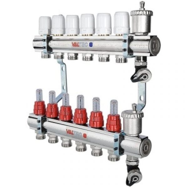 Коллектор группа латунь со встроен.расходомерами 1″х6 вых. Евроконус 3/4″ (VTc.596.EMNX.0606)