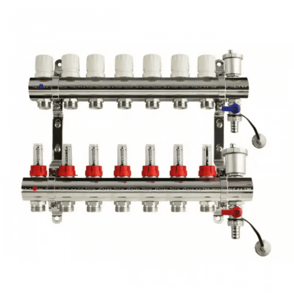 Коллектор с расходомерами без кранов латунный 1″ на 7 выходов KC007 TIM