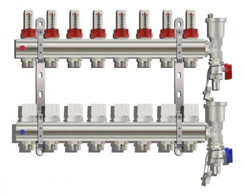 Коллектор с расходомерами без кранов латунный 1″ на 8 выходов KC008 TIM